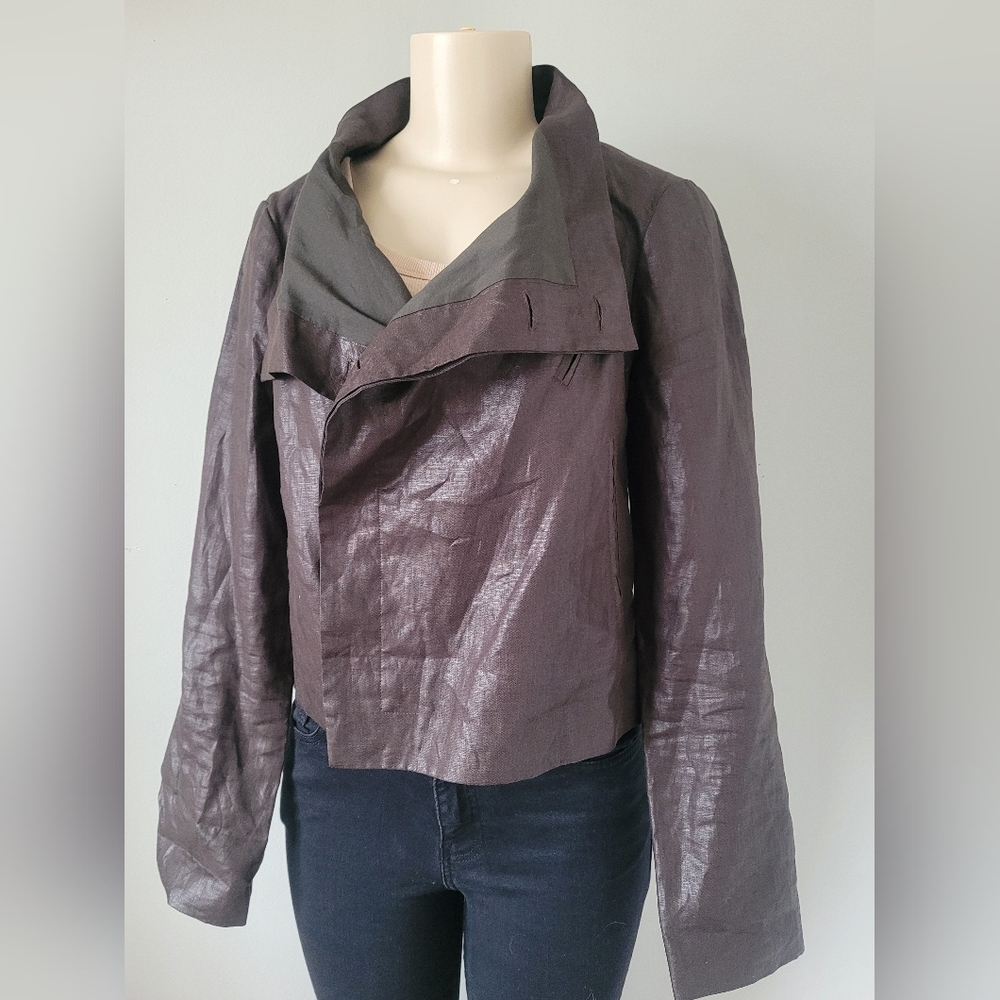 Magaschoni Women's Luxury Linen/Cotton Cropped Jacket Brown Small - Picture 16 of 16